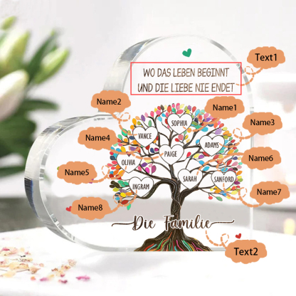 Personalisierte 2 Texte & 8 Namen Bunter Familienbaum Familie Acryl-Deko Schreibtischdekoration für Familien
