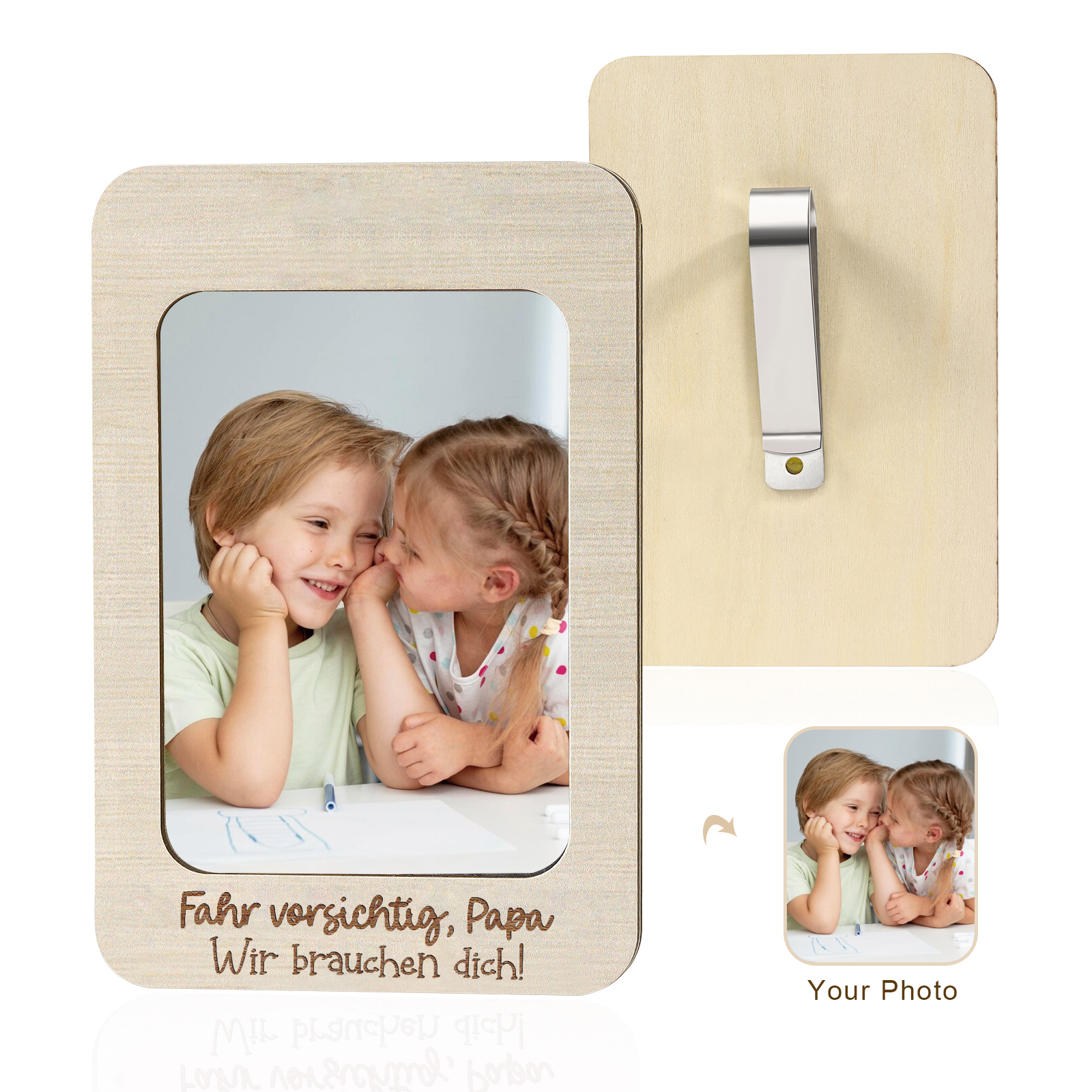 Personalisierter mit 1 Foto & 2 Texte Holzanhänger fürs Auto – Ein einzigartiges Erinnerungsstück 