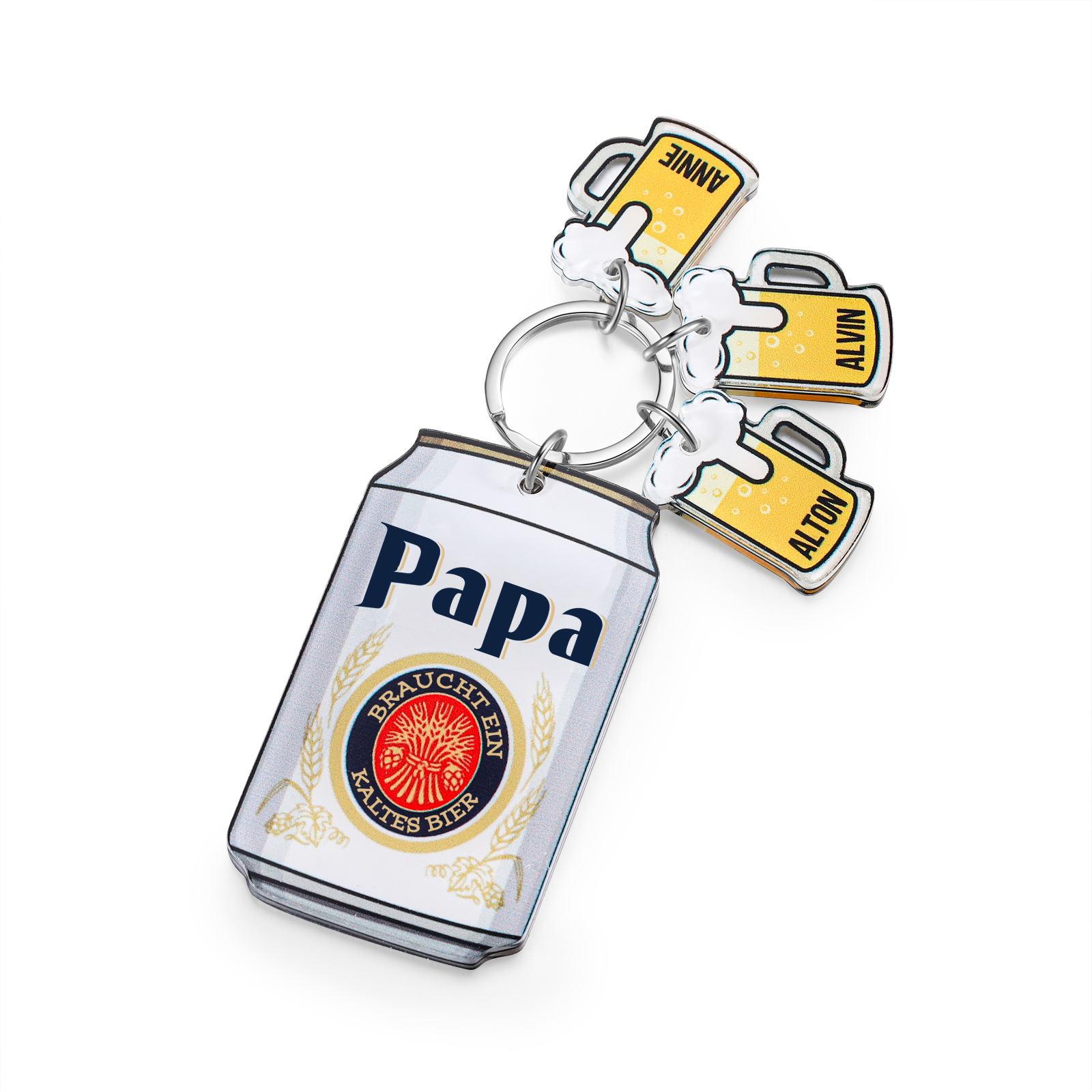 Personalisierbarer 3 Namen Schlüsselanhänger in Bierflaschenform-Papa Braucht ein kaltes Bier