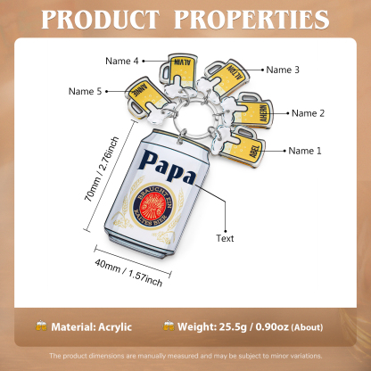 Personalisierbarer 5 Namen Schlüsselanhänger in Bierflaschenform-Papa Braucht ein kaltes Bier