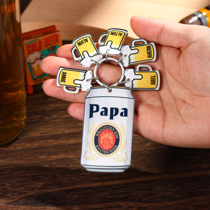 Personalisierbarer 5 Namen Schlüsselanhänger in Bierflaschenform-Papa Braucht ein kaltes Bier