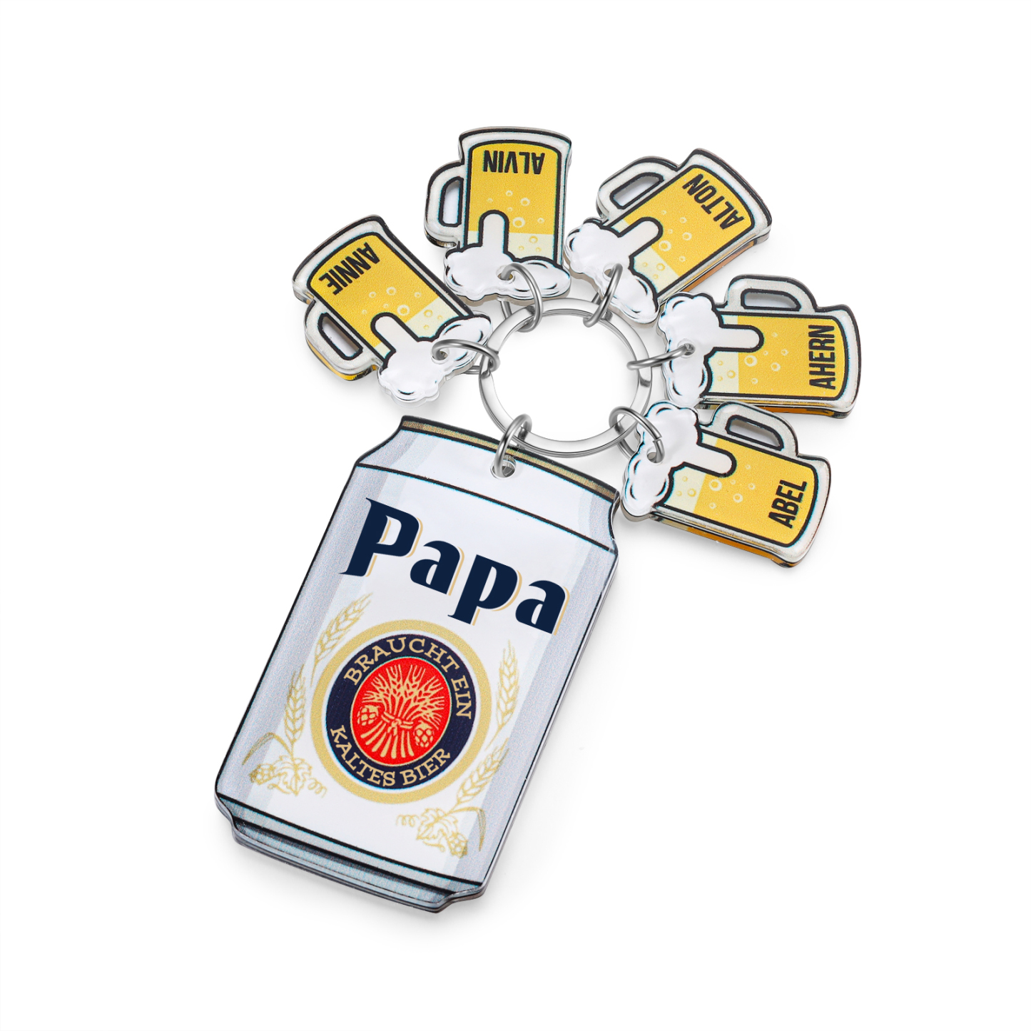 Personalisierbarer 5 Namen Schlüsselanhänger in Bierflaschenform-Papa Braucht ein kaltes Bier