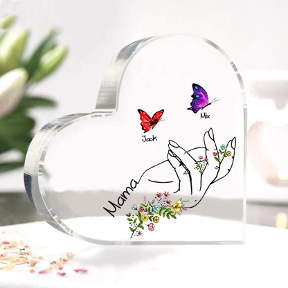 Personalisierte 2 Namen & Text Acryl-Deko mit Schmetterling Schreibtischdekoration für Mutter/Großmutter