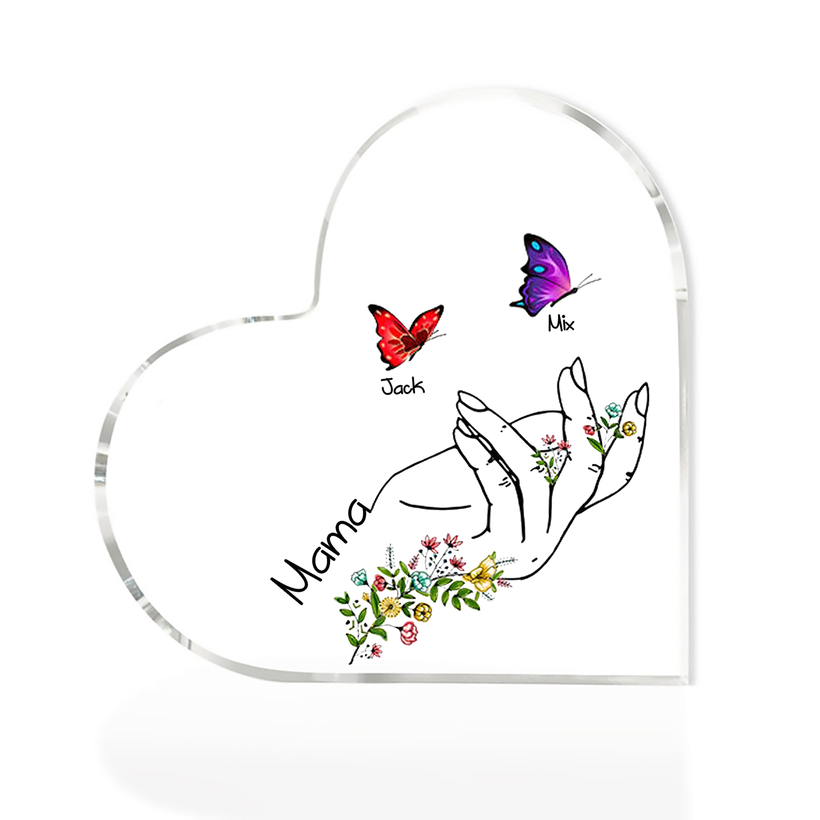 Personalisierte 2 Namen & Text Acryl-Deko mit Schmetterling Schreibtischdekoration für Mutter/Großmutter