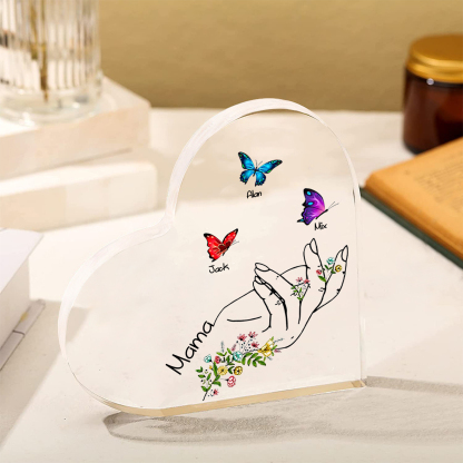 Personalisierte 3 Namen & Text Acryl-Deko mit Schmetterling Schreibtischdekoration für Mutter/Großmutter
