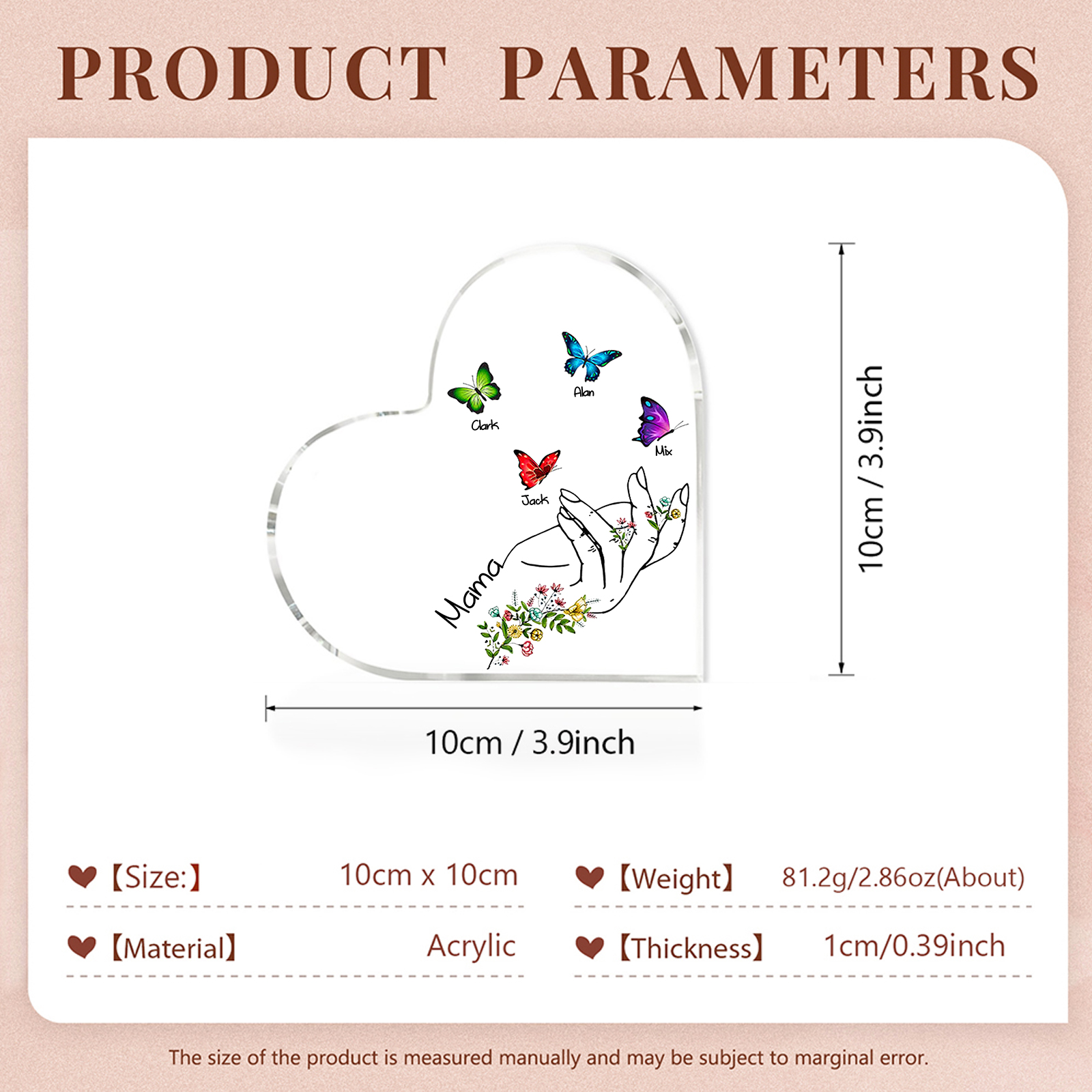 Personalisierte 4 Namen & Text Acryl-Deko mit Schmetterling Schreibtischdekoration für Mutter/Großmutter