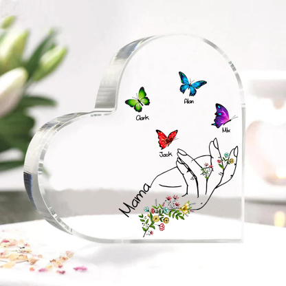 Personalisierte 4 Namen & Text Acryl-Deko mit Schmetterling Schreibtischdekoration für Mutter/Großmutter
