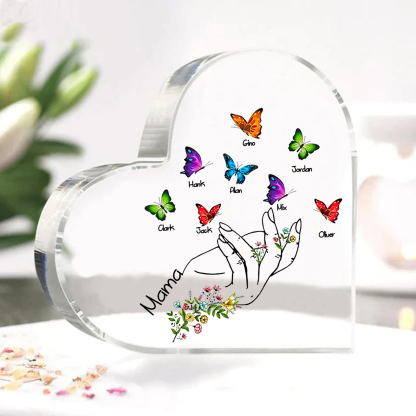 Personalisierte 8 Namen & Text Acryl-Deko mit Schmetterling Schreibtischdekoration für Mutter/Großmutter