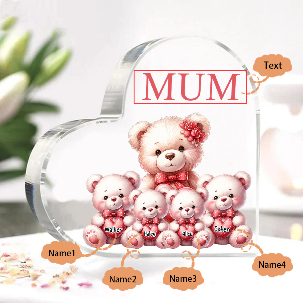 Personalisierte 4 Namen & Text Acryl-Deko mit Tragen Herz Schreibtischdekoration für Mutter/Großmutter