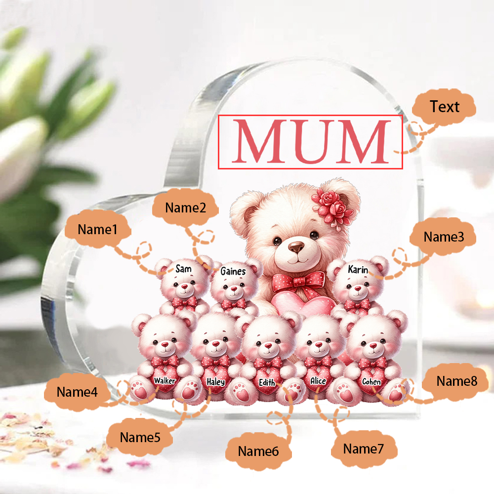 Personalisierte 8 Namen & Text Acryl-Deko mit Tragen Herz Schreibtischdekoration für Mutter/Großmutter