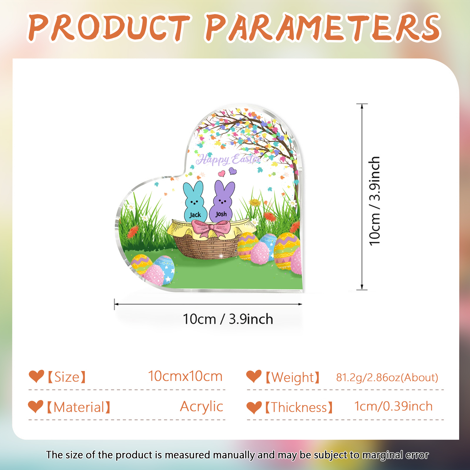 Personalisierbarer 1 Text & 2 Namen Ostern Herz-Acryl-Deko mit Hase