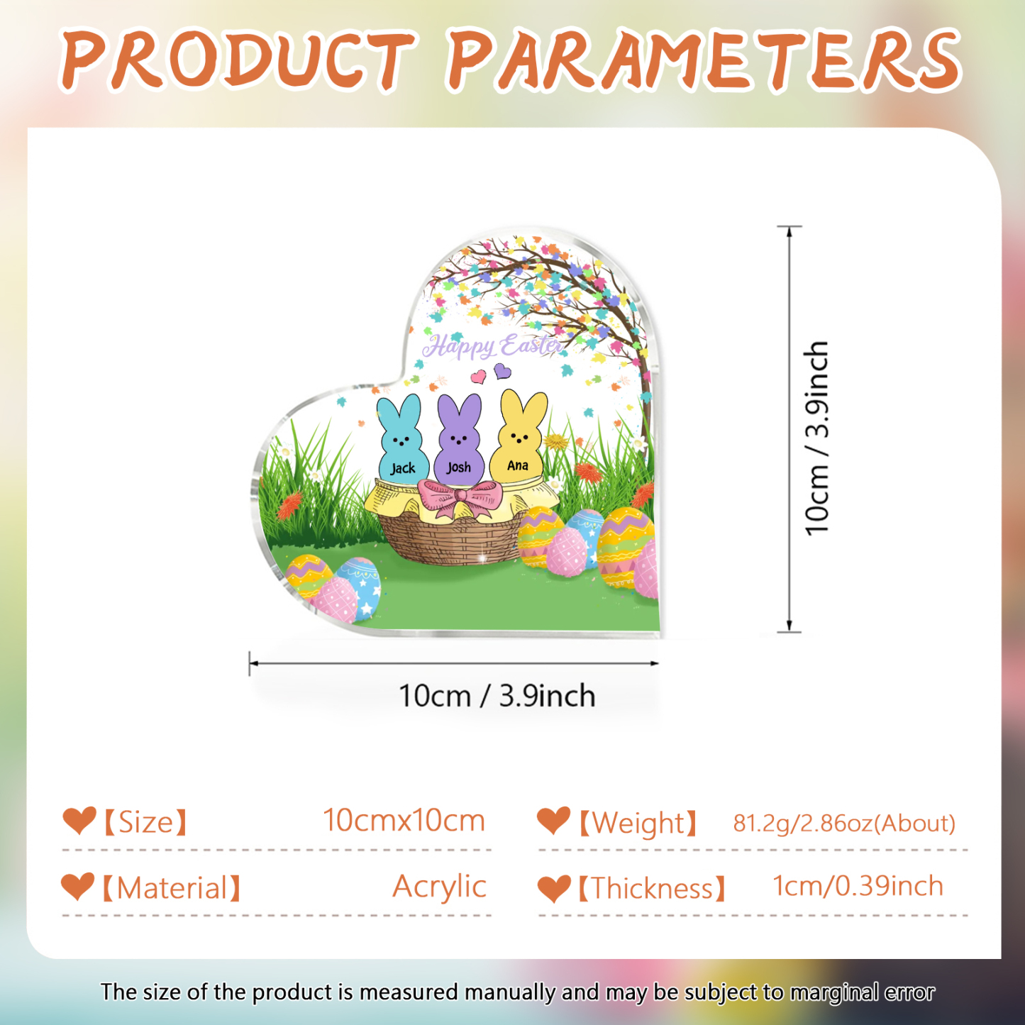 Personalisierbarer 1 Text & 3 Namen Ostern Herz-Acryl-Deko mit Hase