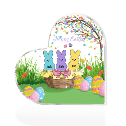 Personalisierbarer 1 Text & 3 Namen Ostern Herz-Acryl-Deko mit Hase