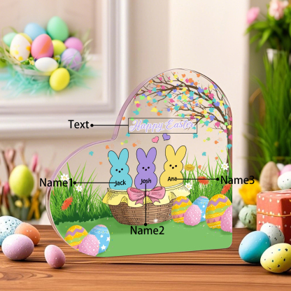 Personalisierbarer 1 Text & 3 Namen Ostern Herz-Acryl-Deko mit Hase