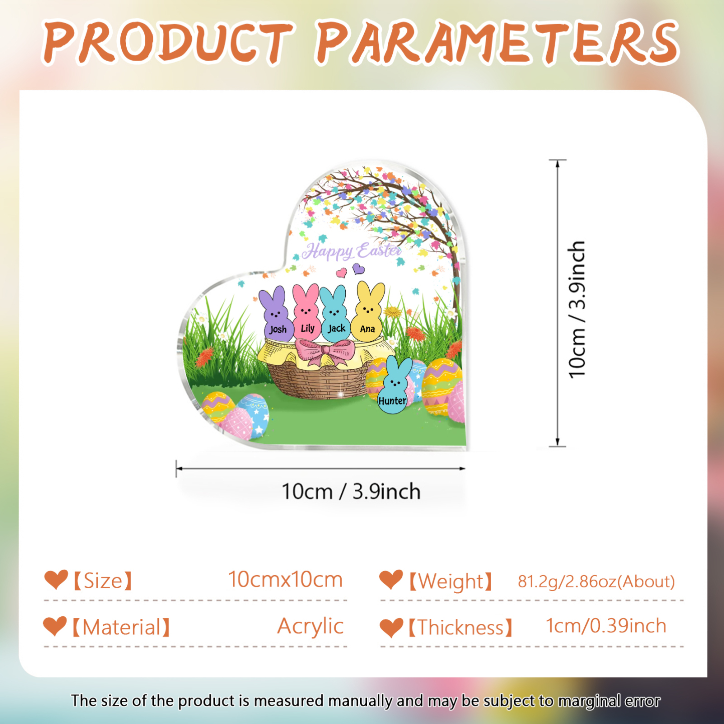 Personalisierbarer 1 Text & 5 Namen Ostern Herz-Acryl-Deko mit Hase