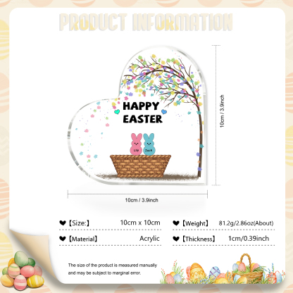 Personalisierbarer 1 Text & 2 Namen Ostern Herz-Acryl-Deko mit Hase