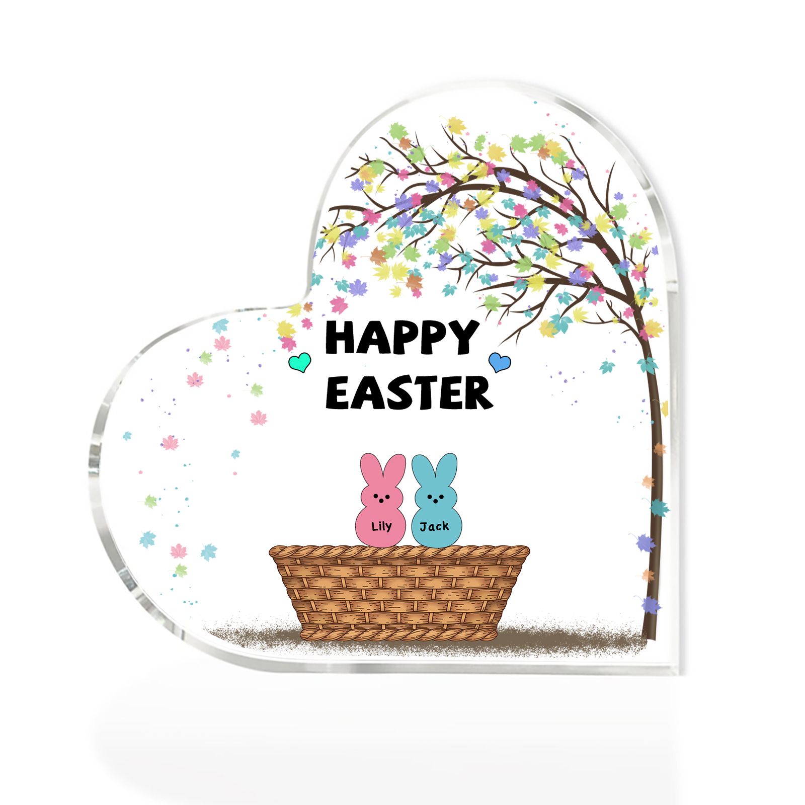 Personalisierbarer 1 Text & 2 Namen Ostern Herz-Acryl-Deko mit Hase