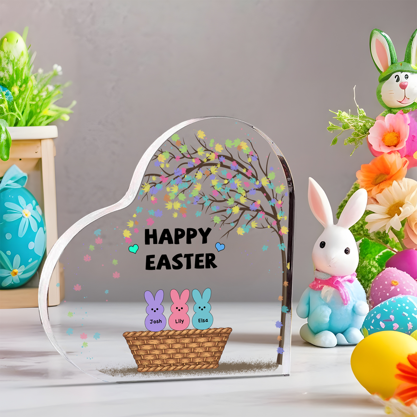 Personalisierbarer 1 Text &  Namen Ostern Herz-Acryl-Deko mit Hase