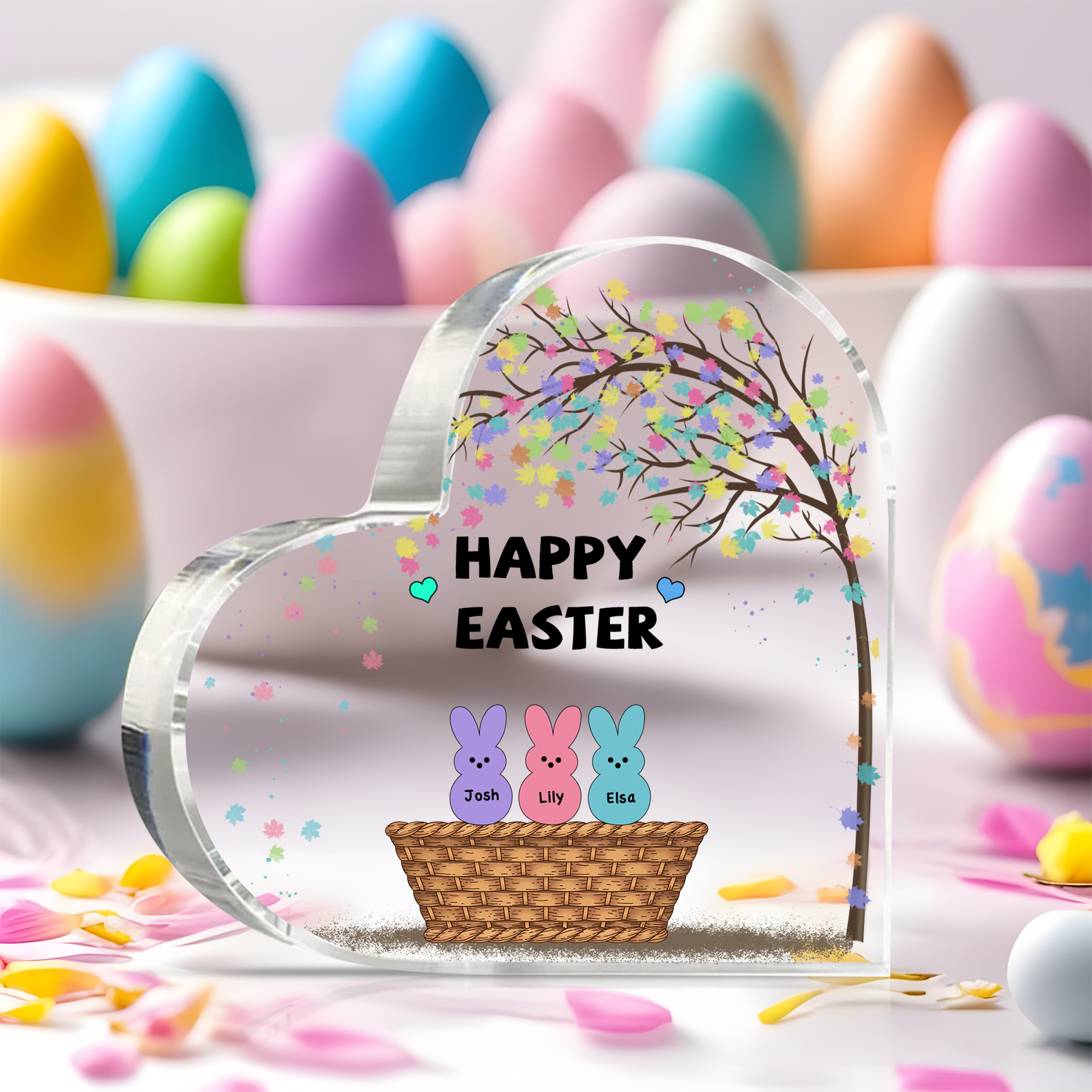 Personalisierbarer 1 Text &  Namen Ostern Herz-Acryl-Deko mit Hase