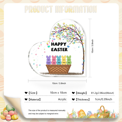 Personalisierbarer 1 Text & 5 Namen Ostern Herz-Acryl-Deko mit Hase