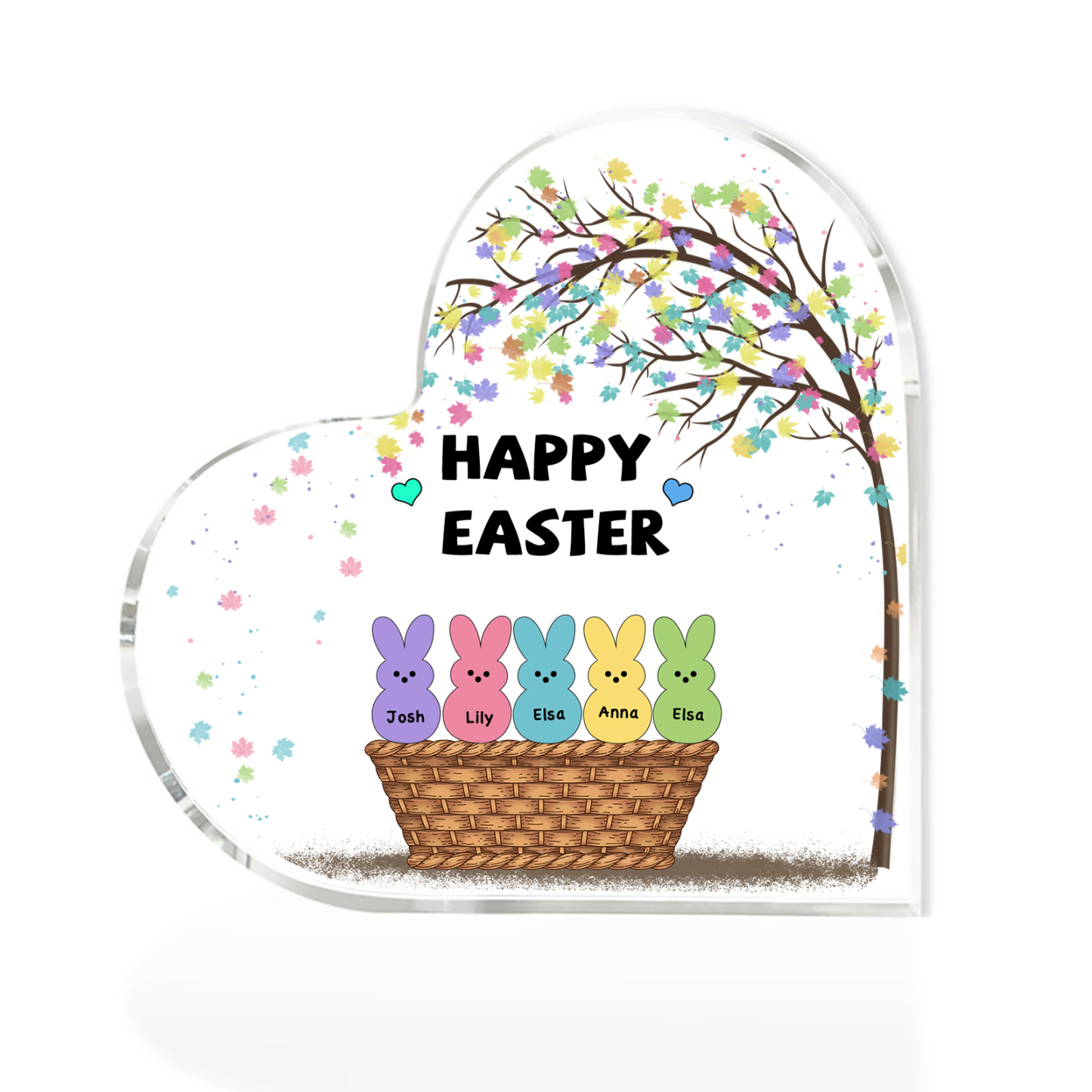 Personalisierbarer 1 Text & 5 Namen Ostern Herz-Acryl-Deko mit Hase