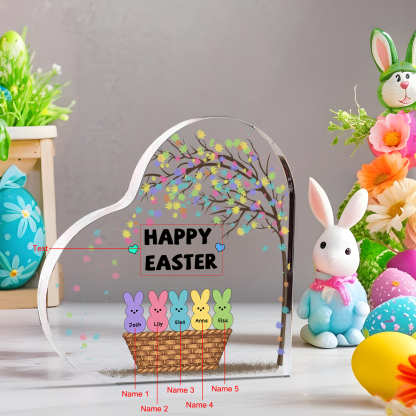 Personalisierbarer 1 Text & 5 Namen Ostern Herz-Acryl-Deko mit Hase