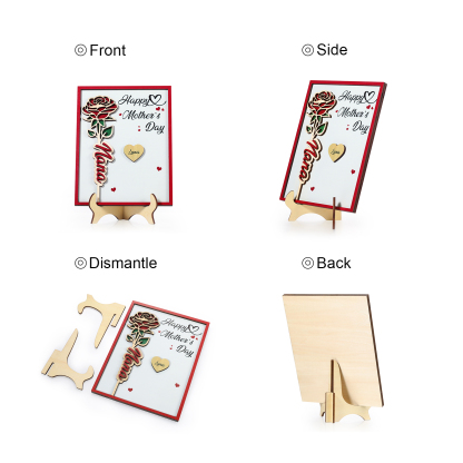 Personalisierbares 1-4 Namen & 2 Texte Holzrahmen Deko –Alles gute zum Muttertag-Rose Blume Herz Ornament für Mama
