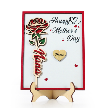 Personalisierbares 1-4 Namen & 2 Texte Holzrahmen Deko –Alles gute zum Muttertag-Rose Blume Herz Ornament für Mama