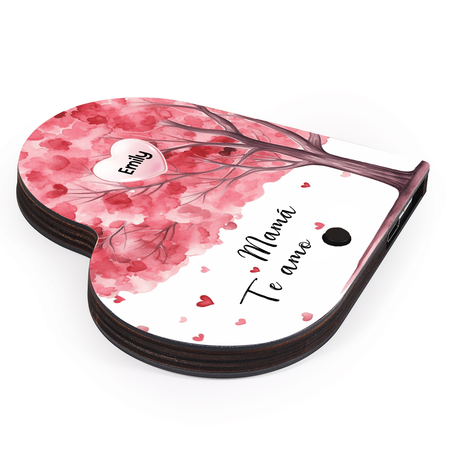 Herz Personalisiertes 1 Name & Text & Lied farbige Acryl Kühlschrankmagnet mit Musikfunktion & Stammbaum