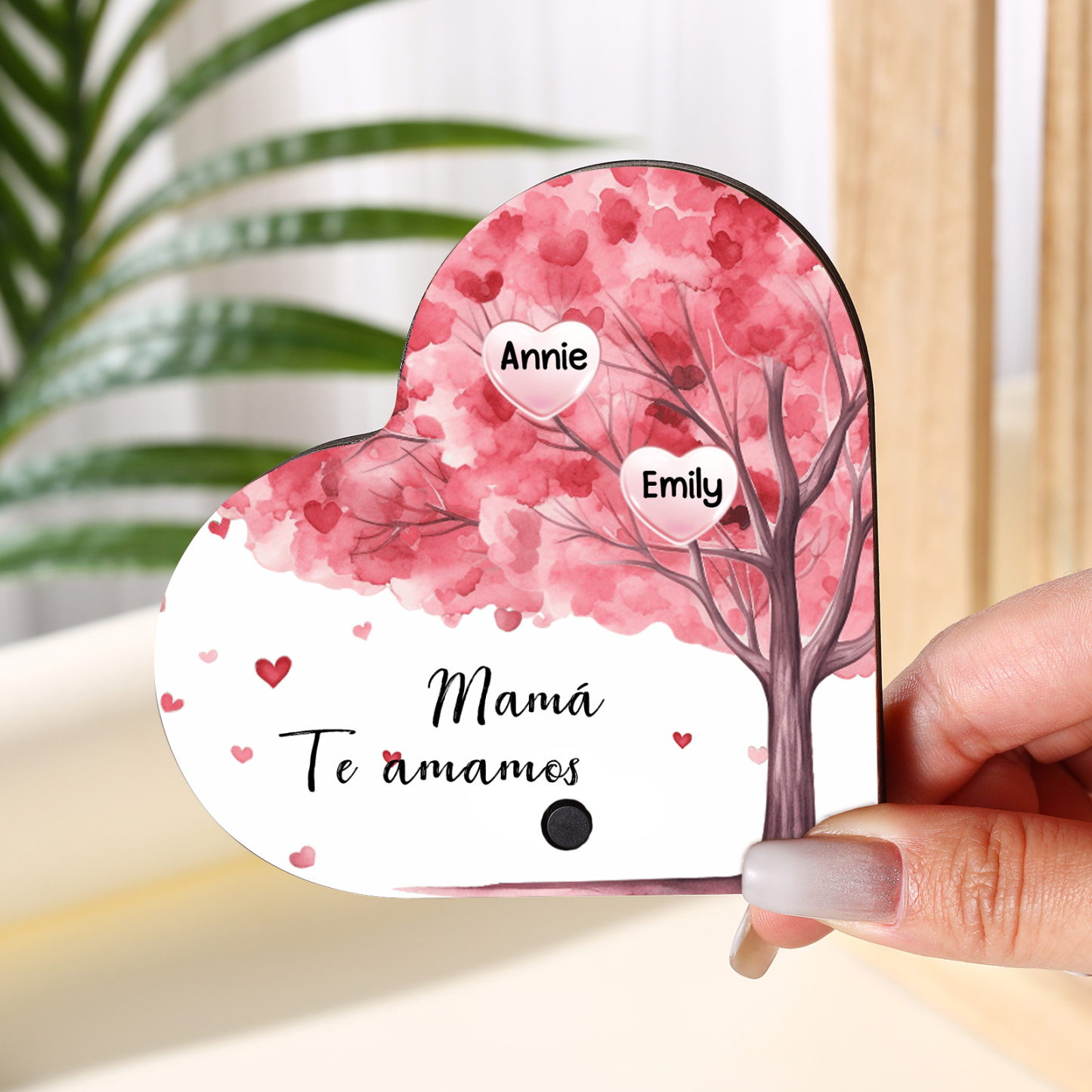 Herz Personalisiertes 2 Namen & Text & Lied farbige Acryl Kühlschrankmagnet mit Musikfunktion & Stammbaum