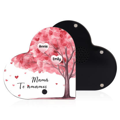 Herz Personalisiertes 2 Namen & Text & Lied farbige Acryl Kühlschrankmagnet mit Musikfunktion & Stammbaum