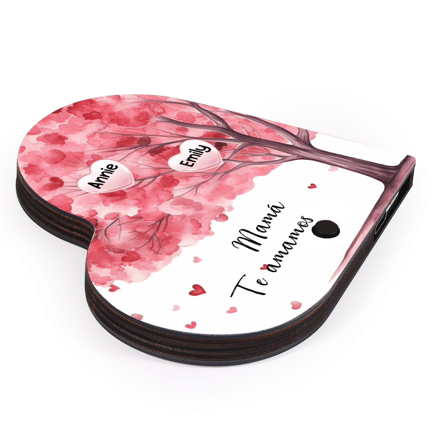 Herz Personalisiertes 2 Namen & Text & Lied farbige Acryl Kühlschrankmagnet mit Musikfunktion & Stammbaum