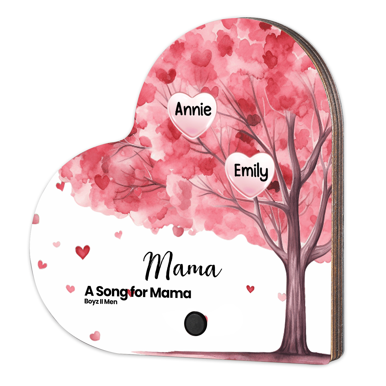 Herz Personalisiertes 2 Namen & Text & Lied farbige Acryl Kühlschrankmagnet mit Musikfunktion & Stammbaum