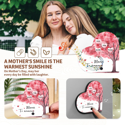 Herz Personalisiertes 4 Namen & Text & Lied farbige Acryl Kühlschrankmagnet mit Musikfunktion & Stammbaum