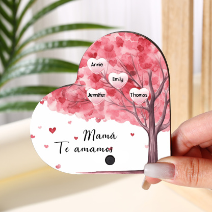 Herz Personalisiertes 4 Namen & Text & Lied farbige Acryl Kühlschrankmagnet mit Musikfunktion & Stammbaum