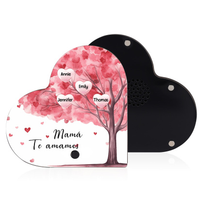 Herz Personalisiertes 4 Namen & Text & Lied farbige Acryl Kühlschrankmagnet mit Musikfunktion & Stammbaum