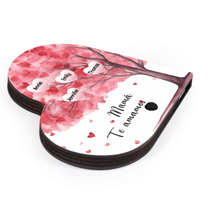 Herz Personalisiertes 4 Namen & Text & Lied farbige Acryl Kühlschrankmagnet mit Musikfunktion & Stammbaum