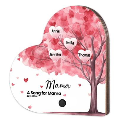 Herz Personalisiertes 4 Namen & Text & Lied farbige Acryl Kühlschrankmagnet mit Musikfunktion & Stammbaum
