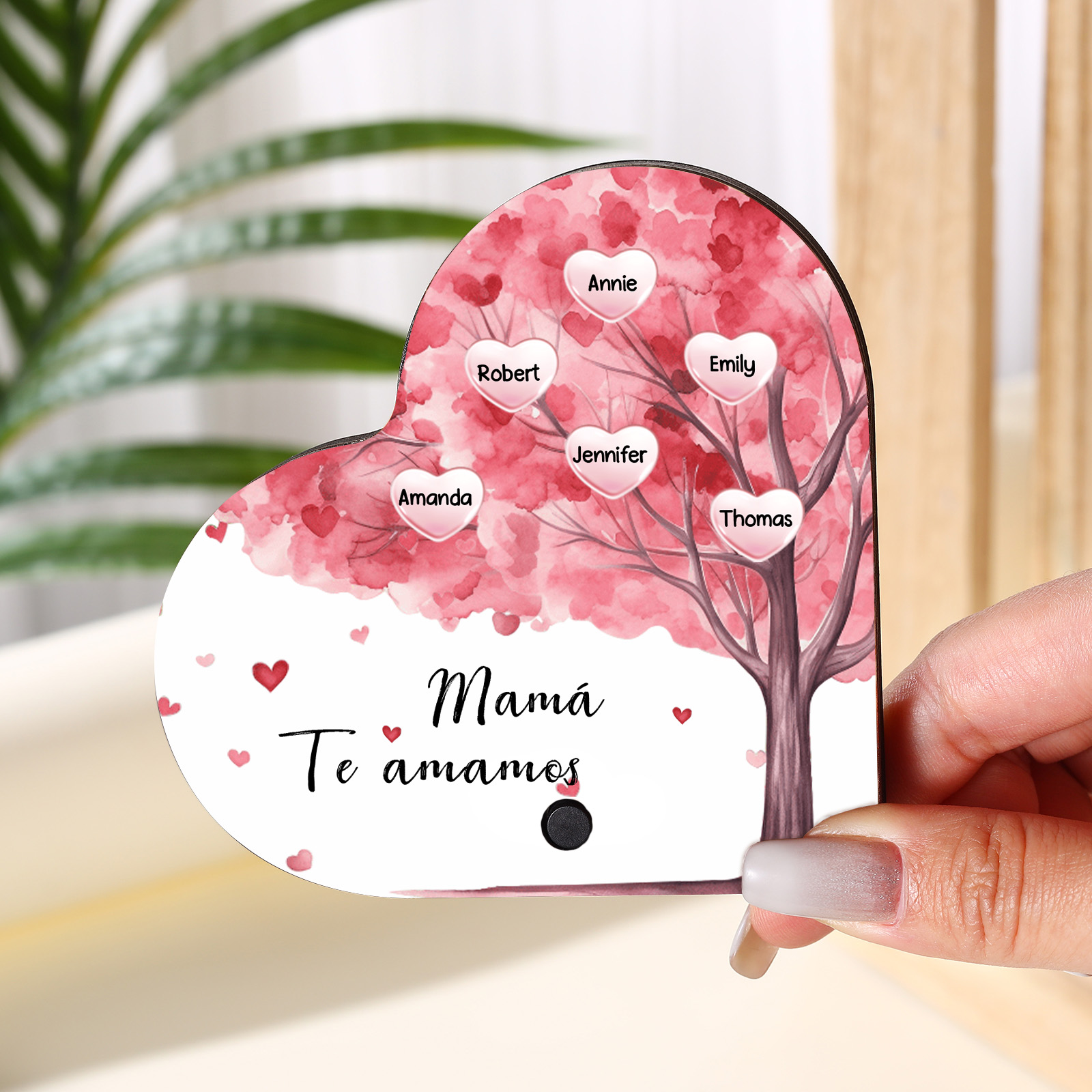 Herz Personalisiertes 6 Namen & Text & Lied farbige Acryl Kühlschrankmagnet mit Musikfunktion & Stammbaum