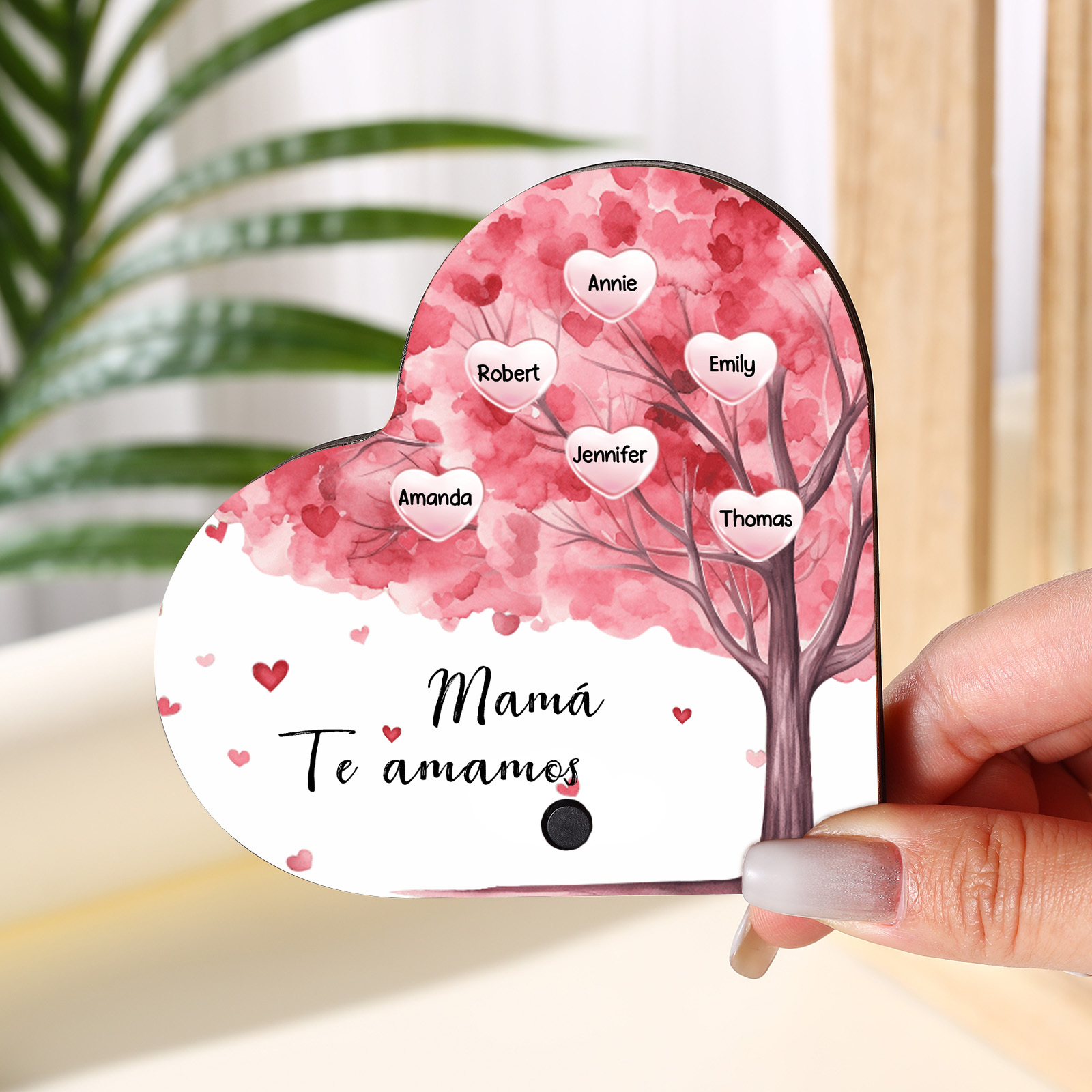 Herz Personalisiertes 6 Namen & Text & Lied farbige Acryl Kühlschrankmagnet mit Musikfunktion & Stammbaum