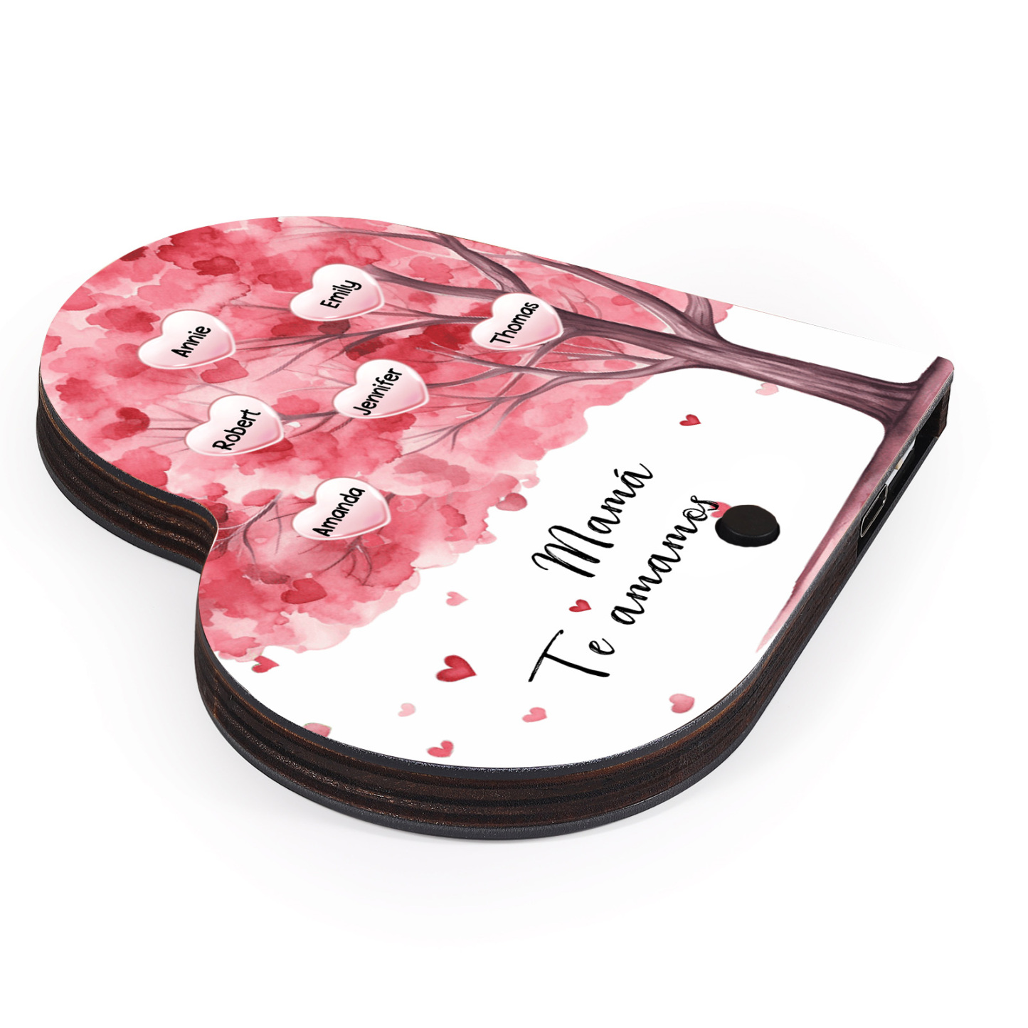 Herz Personalisiertes 6 Namen & Text & Lied farbige Acryl Kühlschrankmagnet mit Musikfunktion & Stammbaum