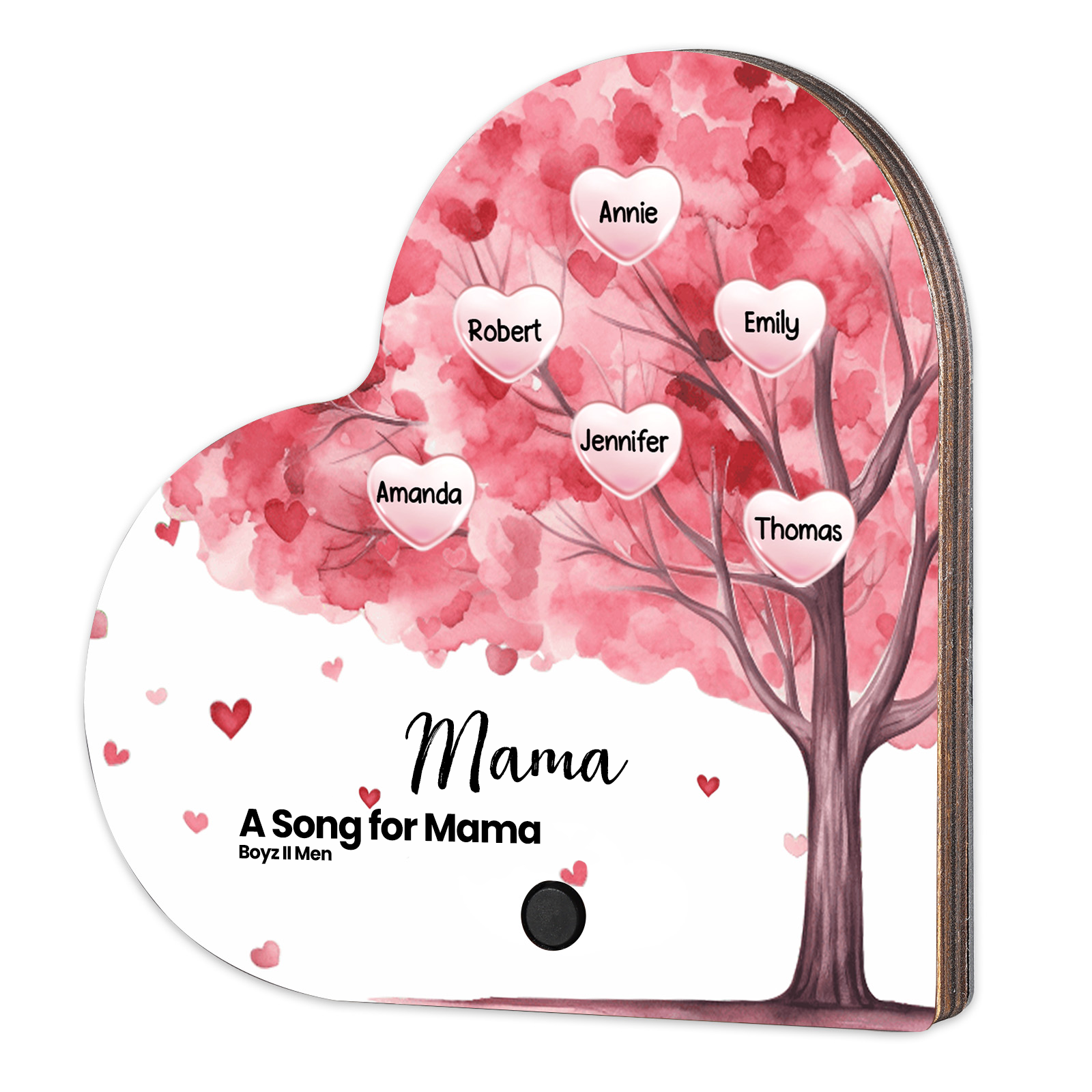 Herz Personalisiertes 6 Namen & Text & Lied farbige Acryl Kühlschrankmagnet mit Musikfunktion & Stammbaum