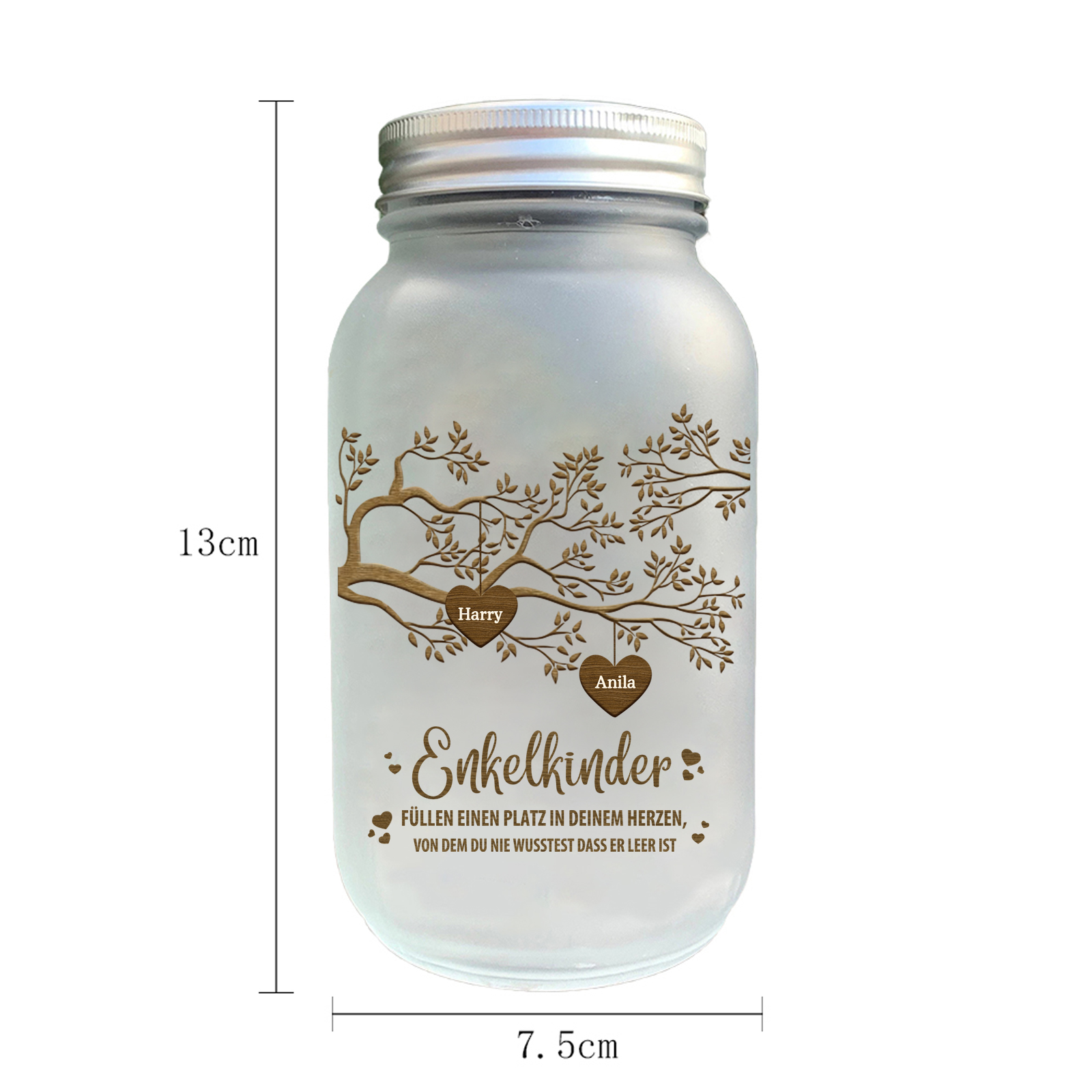 Personalisierte 2 Namen & 2 Texte Familienbaum Licht Glasflaschen-Enkelkinder für Oma/Opa/Mama/Papa
