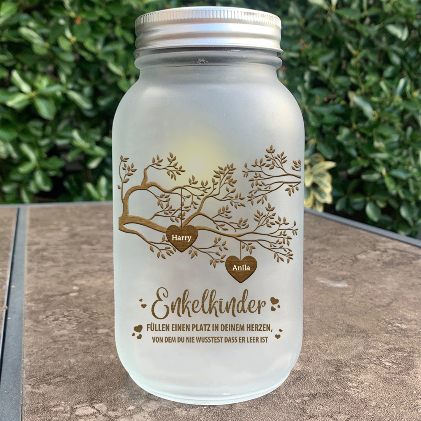Personalisierte 2 Namen & 2 Texte Familienbaum Licht Glasflaschen-Enkelkinder für Oma/Opa/Mama/Papa