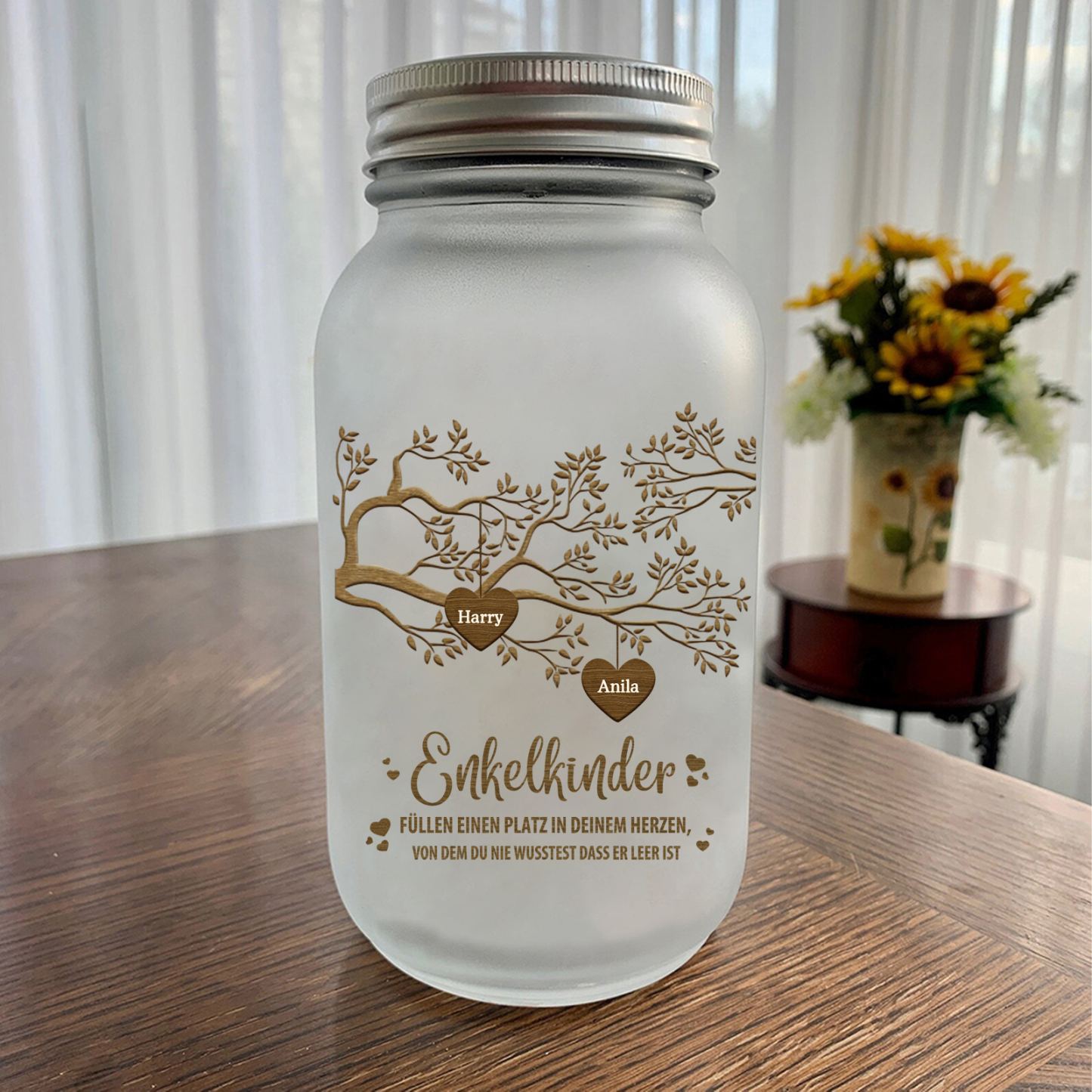 Personalisierte 2 Namen & 2 Texte Familienbaum Licht Glasflaschen-Enkelkinder für Oma/Opa/Mama/Papa