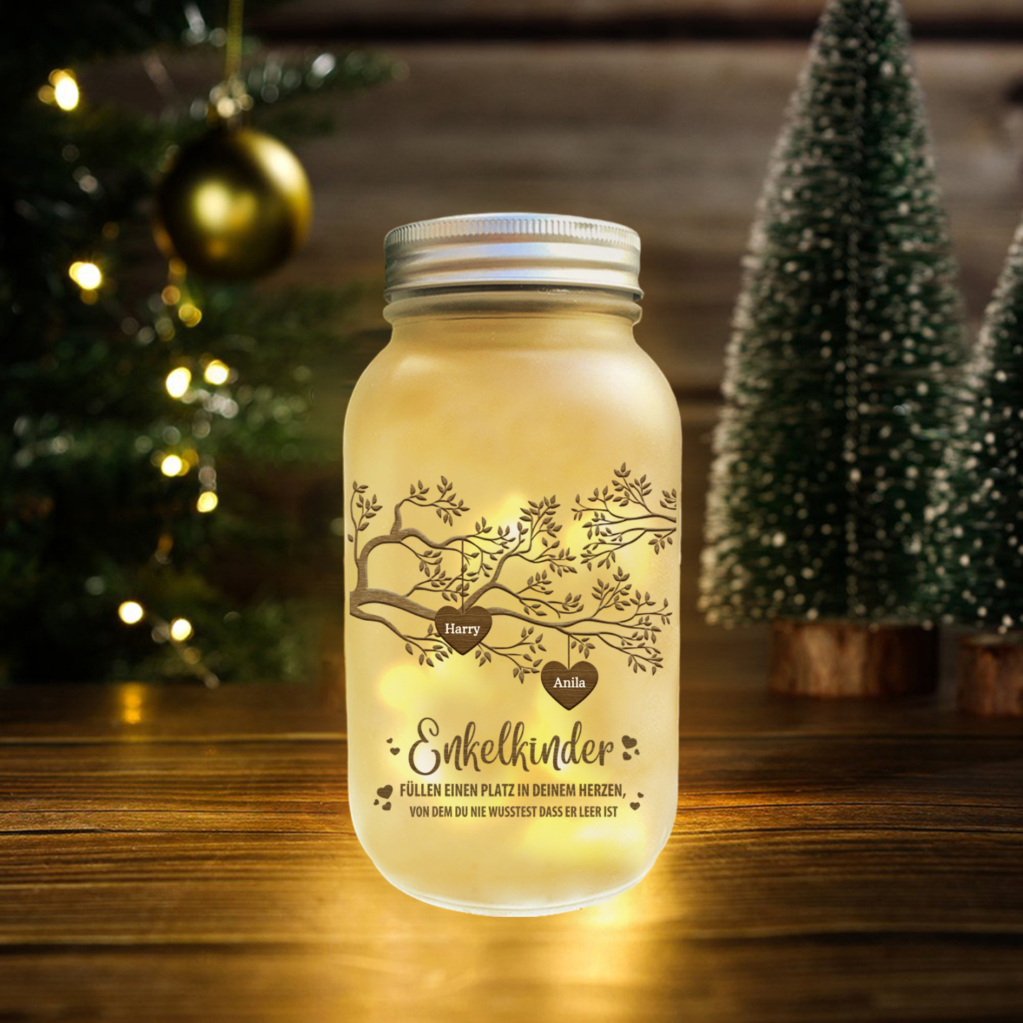 Personalisierte 2 Namen & 2 Texte Familienbaum Licht Glasflaschen-Enkelkinder für Oma/Opa/Mama/Papa