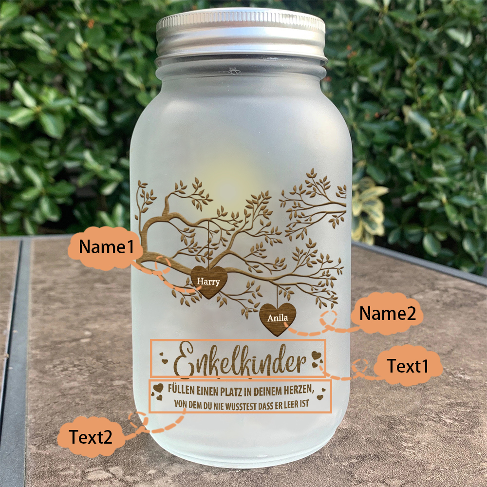 Personalisierte 2 Namen & 2 Texte Familienbaum Licht Glasflaschen-Enkelkinder für Oma/Opa/Mama/Papa