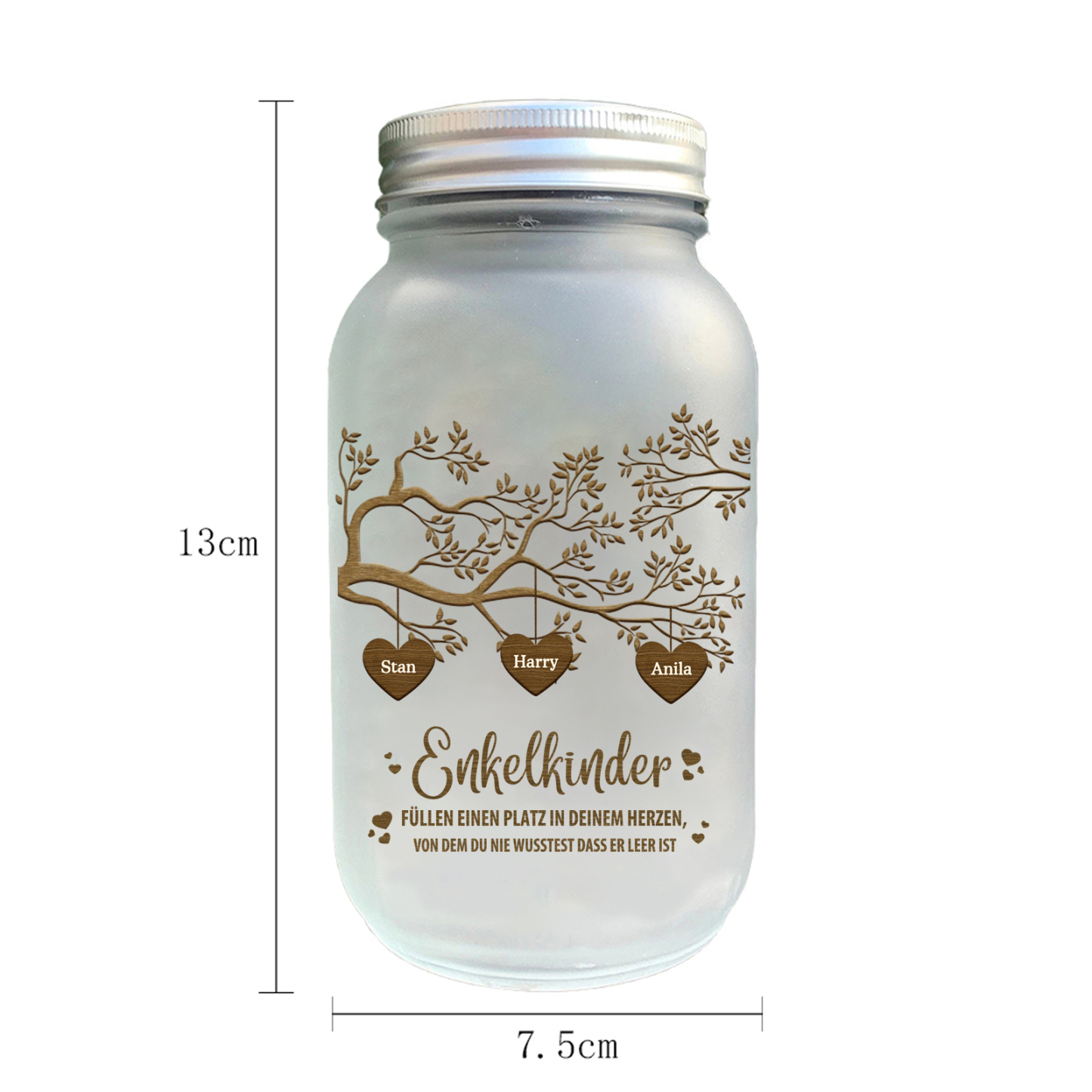 Personalisierte 3 Namen & 2 Texte Familienbaum Licht Glasflaschen-Enkelkinder für Oma/Opa/Mama/Papa