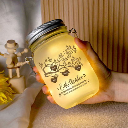 Personalisierte 4 Namen & 2 Texte Familienbaum Licht Glasflaschen-Enkelkinder für Oma/Opa/Mama/Papa