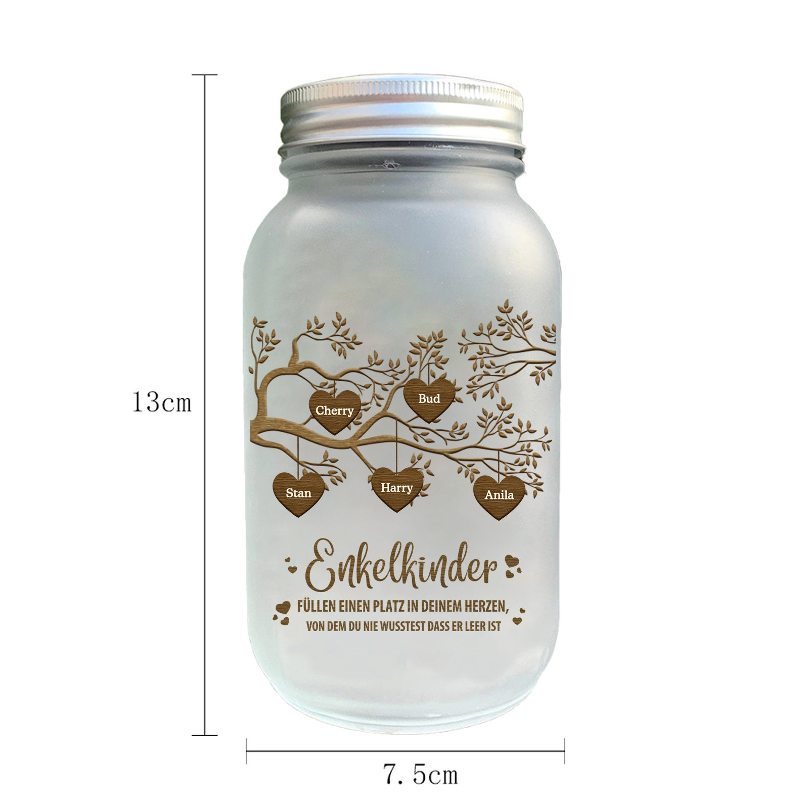 Personalisierte 5 Namen & 2 Texte Familienbaum Licht Glasflaschen-Enkelkinder für Oma/Opa/Mama/Papa